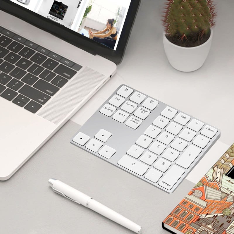 Lekvey Bluetooth Number Pad, Aluminum Rechargeable Wireless Numeric Keypad Slim 34-Keys External Numpad Keyboard Data Entry for Laptop, MacBook, MacBook Air/Pro, iMac, Windows, Surface Pro - Silver - Image 2
